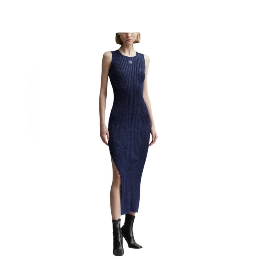 Brand new Loewe ribbed metallic navy tank dress